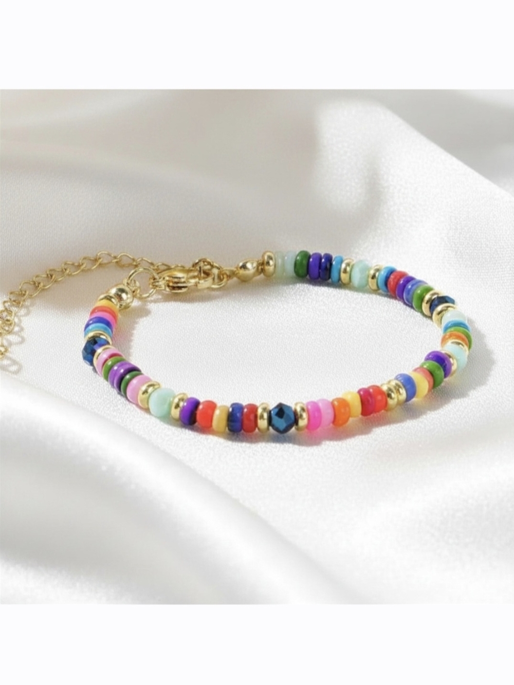 Natural‎ Gemstone Multicolor Beaded Bracelet W/ Gold-plated Extender